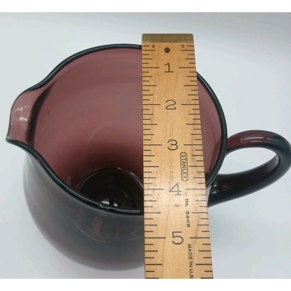 Vtg Blenko Purple Amethyst Squat Pitcher Art Glass 5.75